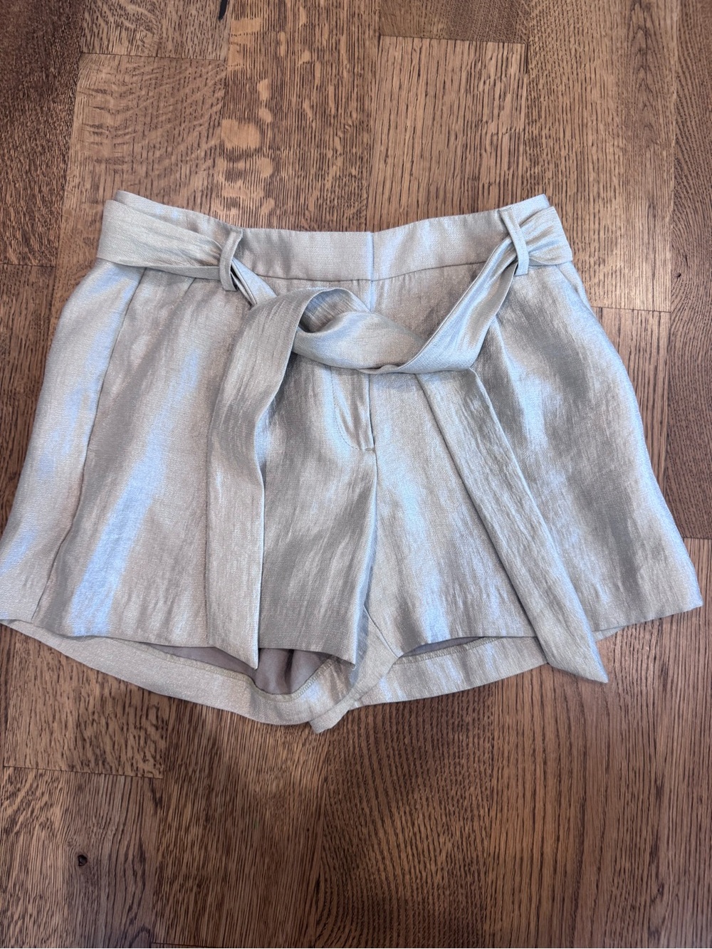 Loft, Metallic Silver/Champagne Tie-Waist Women's Shorts - size 2
